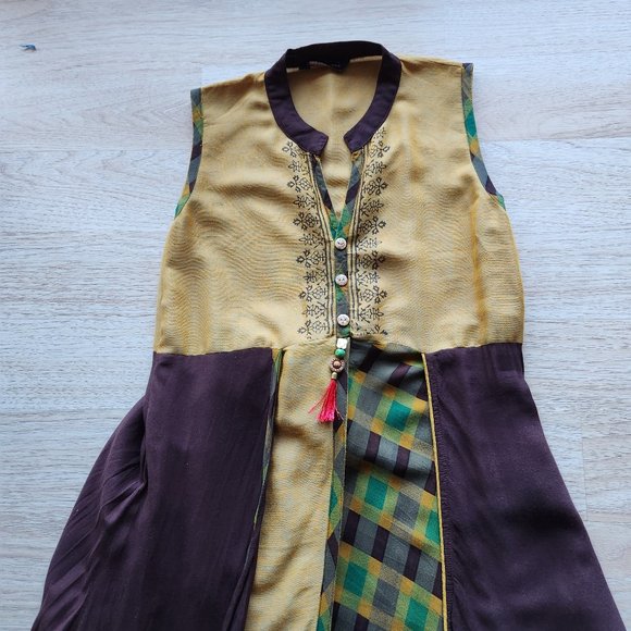 Dry Clean Only Lagenlook Mandarin Layered Maxi Dress Sleeveless Multicolor - Picture 5 of 9